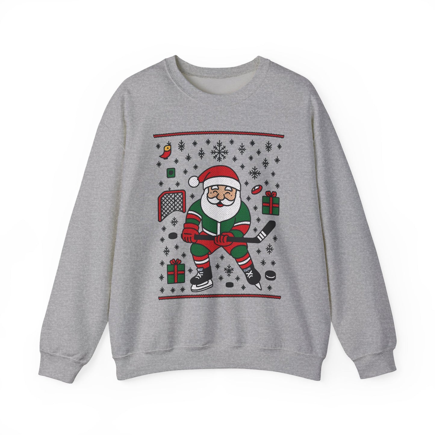 Hockey Santa Men's Christmas Sweatshirt, Funny Sports Holiday Jumper