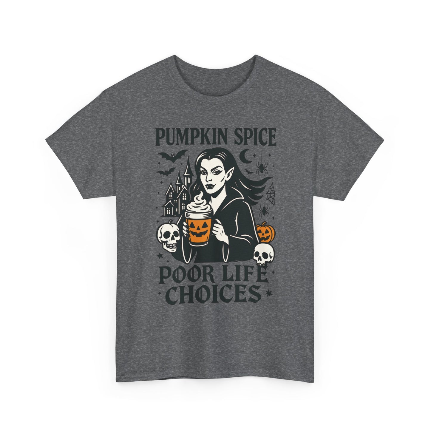 Pumpkin Spice Poor Life Choices Women's T-Shirt, Funny Vampire Coffee Halloween Graphic Tee