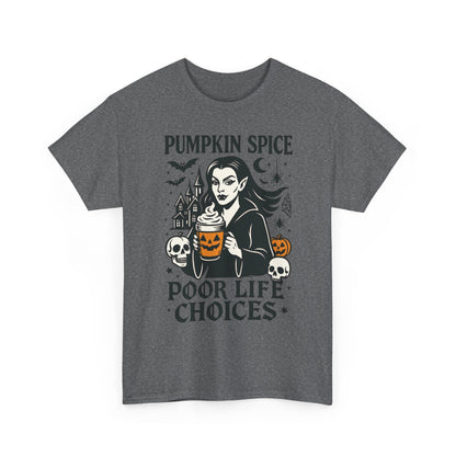Pumpkin Spice Poor Life Choices Women's T-Shirt, Funny Vampire Coffee Halloween Graphic Tee