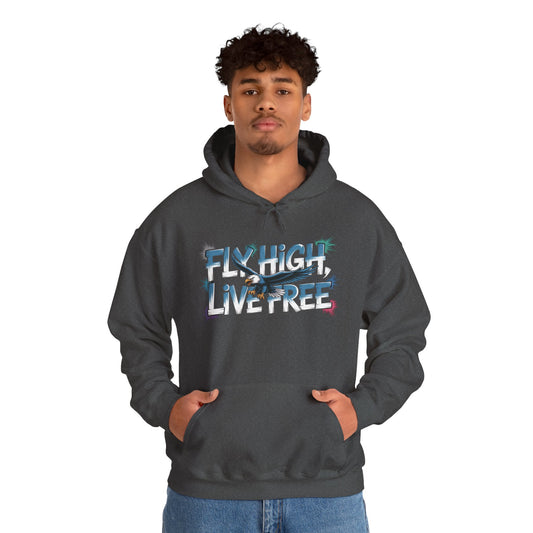 Mens Heavy Blend™ Hooded Sweatshirt, Fly High Live Free Eagle Mens Hoodie Streetwear