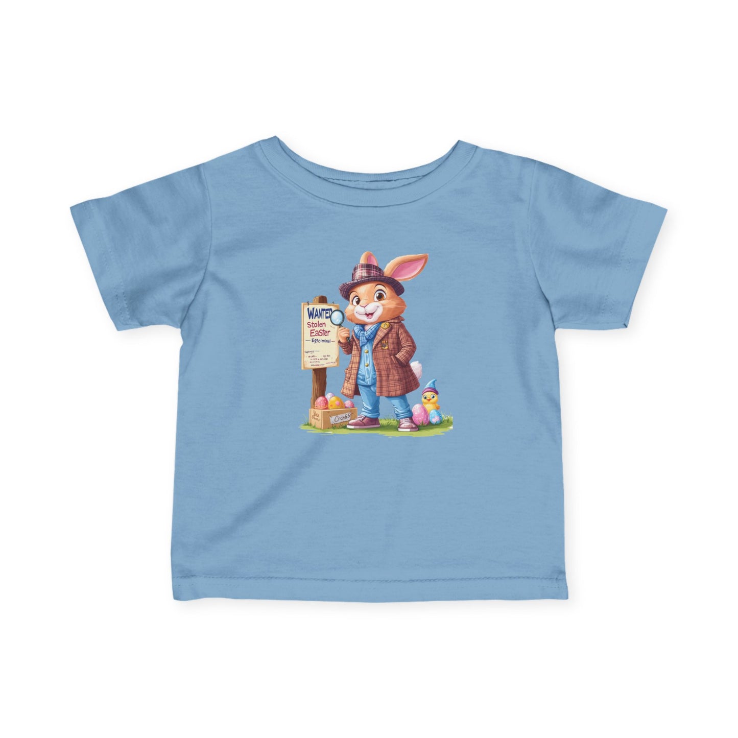 Detective Bunny Baby Tee - Cute Easter Egg Hunt Shirt for Infants 6-24 Months, Fun Spring Outfit with Mystery Bunny & Colorful Eggs