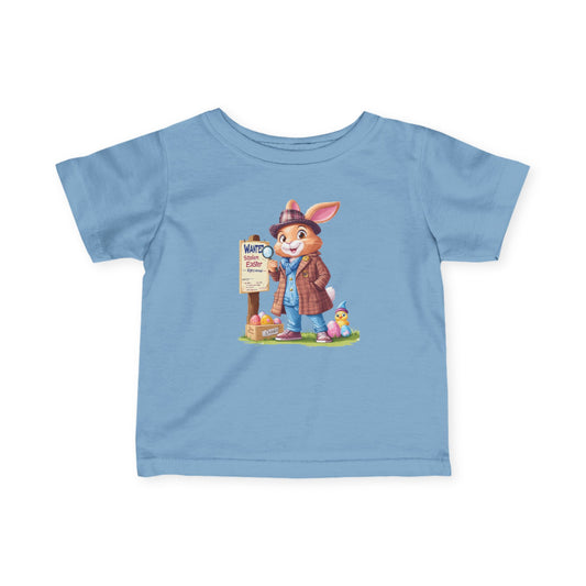 Detective Bunny Baby Tee - Cute Easter Egg Hunt Shirt for Infants 6-24 Months, Fun Spring Outfit with Mystery Bunny & Colorful Eggs