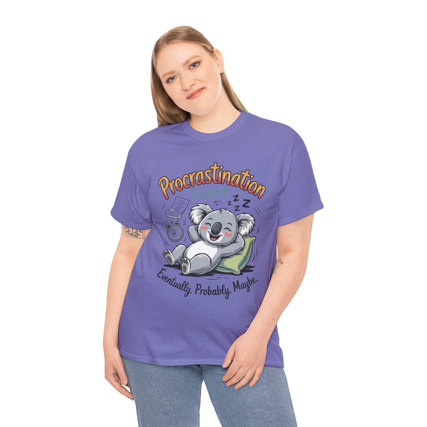 Procrastination Expert Cotton Tee, Funny T-Shirt, Cute Koala Design, Gift for Students, Relaxed Fit Shirt, Gift for Animal Lovers