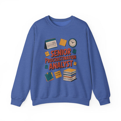 Senior Procrastination Analyst Sweatshirt, Gift for Graduates, Office Humor Apparel, Meme Sweatshirt, Casual Wear, Motivation Humor Apparel