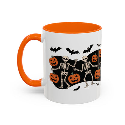 Dancing Skeletons Halloween Mug, Funny Spooky Pumpkin Coffee Cup, Cute Skeleton Dance Mug, Festive Fall Gift, Accent Coffee Mug (11, 15oz)