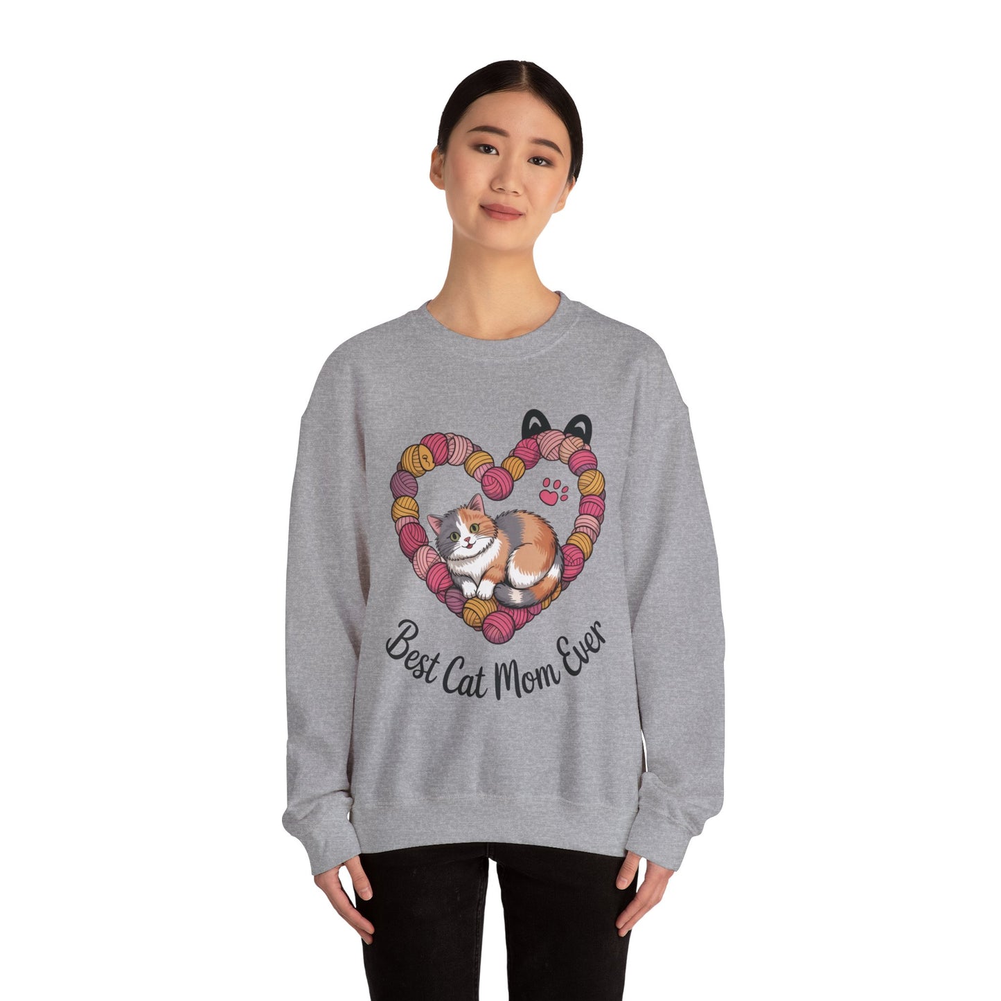 Best Cat Mom Ever Sweatshirt, Cozy Cat Lover Gift, Mother's Day Apparel, Pet Owner Sweatshirt, Cute Gift for Cat Moms, Yarn Themed