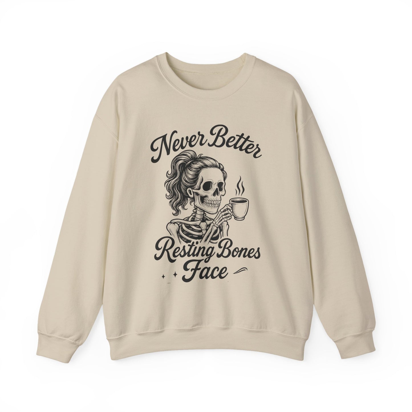 Skull Coffee Lovers Crewneck Sweatshirt, Womens, Perfect for Halloween, Cozy Outfit, Gift for Friends, Relaxing Days, Coffee Enthusiasts
