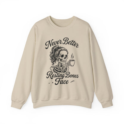 Skull Coffee Lovers Crewneck Sweatshirt, Womens, Perfect for Halloween, Cozy Outfit, Gift for Friends, Relaxing Days, Coffee Enthusiasts