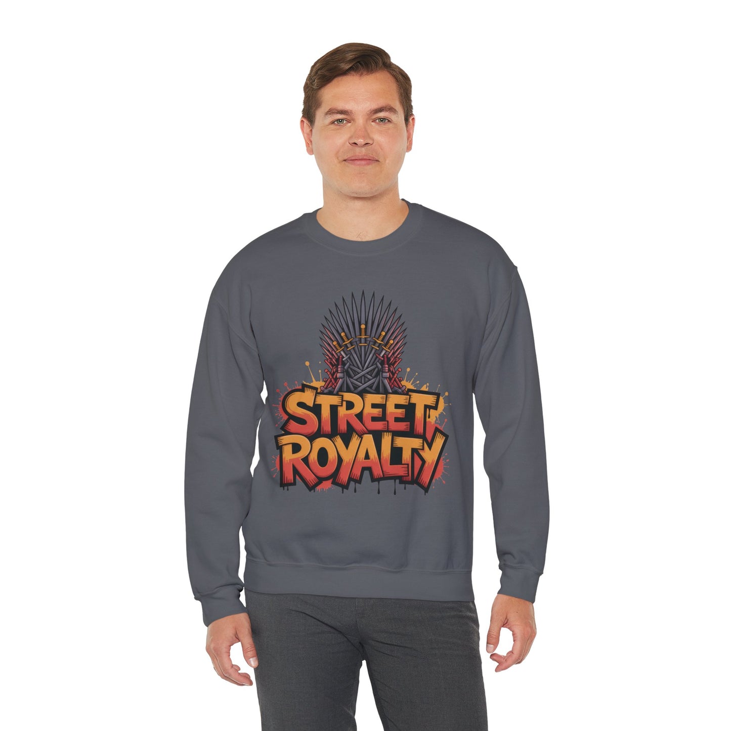 Street Royalty Men's Crewneck Sweatshirt, Graffiti Crown Graphic Pullover, Urban Streetwear Top for Men