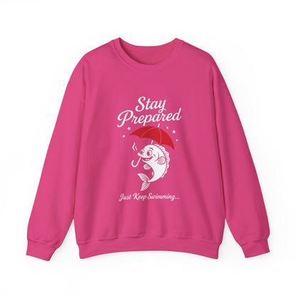 Funny Fish Womens Crewneck Sweatshirt - Stay Prepared Just Keep Swimming Nautical Pullover - Cozy Positive Gift, Fishing Humor