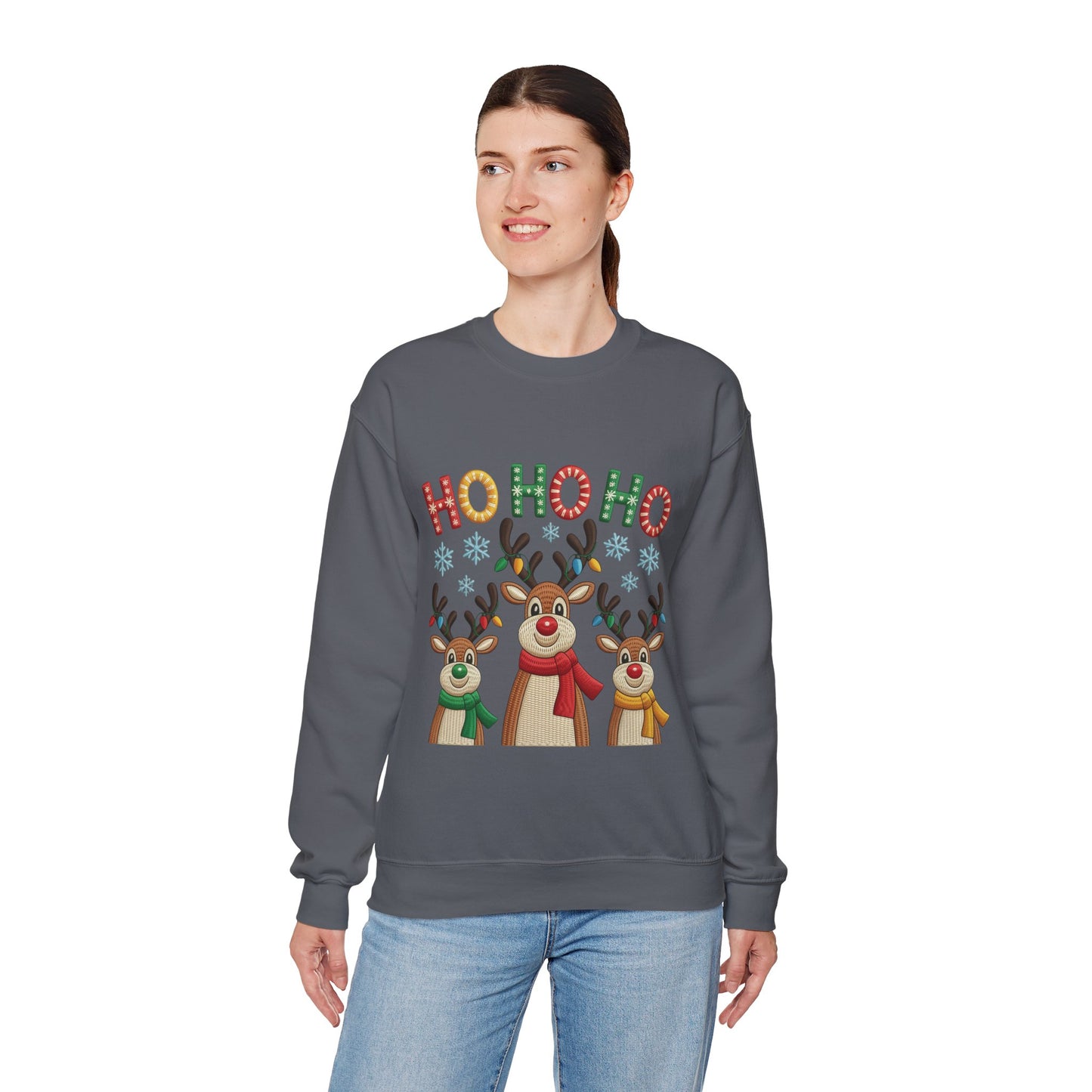 Ho Ho Ho Reindeer Christmas Sweatshirt, Cute Holiday Pullover for Women
