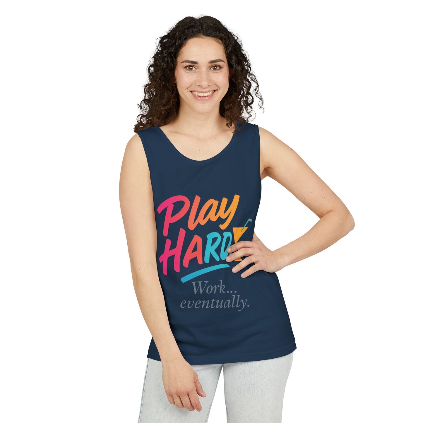 Play Hard Work Eventually Tank Top - Casual Summer Apparel, Womens Beachwear, Resort Wear, Gift for Friends, Vacation Essential