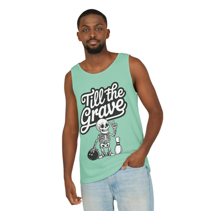 Funny Skeleton Bowling Tank Top, Halloween Apparel, Casual Summer Style, Cool Bowler Skull Workout Top, Strike Till the End