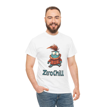 Zero Chill Funny Cartoon Character Tee, Quirky Cute Monster Shirt, Chill Vibes Humor Gift, Fun Cartoon T-Shirt, Chill Vibe Shirt
