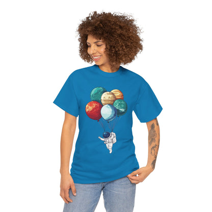 Astronaut with Planet Balloons T-Shirt, Space Lover Unisex Tee, Outer Space Graphic Shirt, Space Theme Shirt, Cosmic Adventure Top