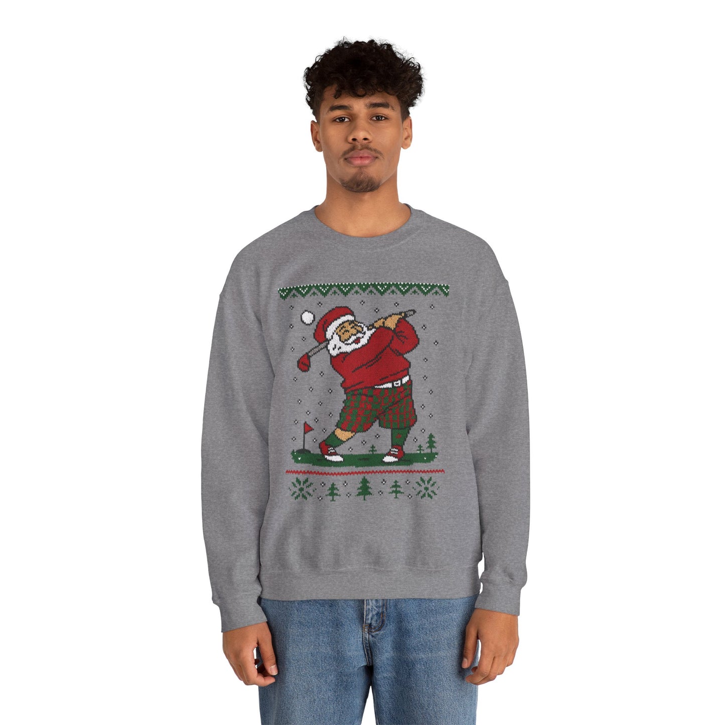 Golfing Santa Christmas Sweatshirt, Funny Golf Lover Holiday Jumper, Ugly Christmas Golf Sweater for Men