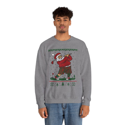 Golfing Santa Christmas Sweatshirt, Funny Golf Lover Holiday Jumper, Ugly Christmas Golf Sweater for Men