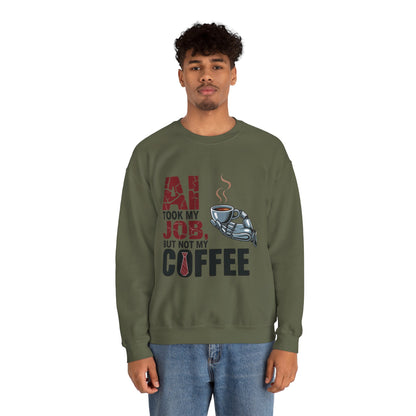 Men's AI Coffee Sweatshirt, Funny Robot Humor Pullover, Geek Sarcastic Job Joke Top, Men's Heavy Blend™ Crewneck Sweatshirt, Office Humor