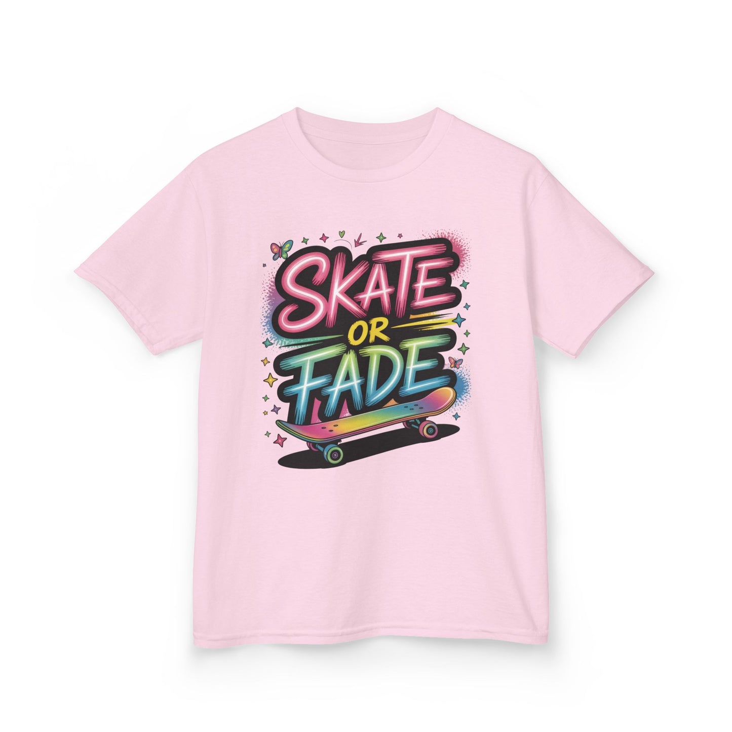 Skate Or Fade Girls Shirt, Colorful Graffiti Skateboarding Tee, Kids Heavy Cotton™ Tee