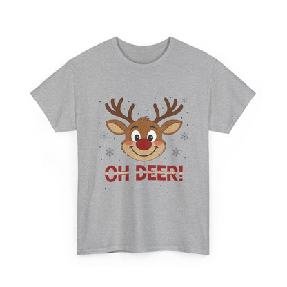 Women's Oh Deer Christmas T-Shirt, Cute Reindeer Holiday Graphic Tee, Women's Heavy Cotton Tee