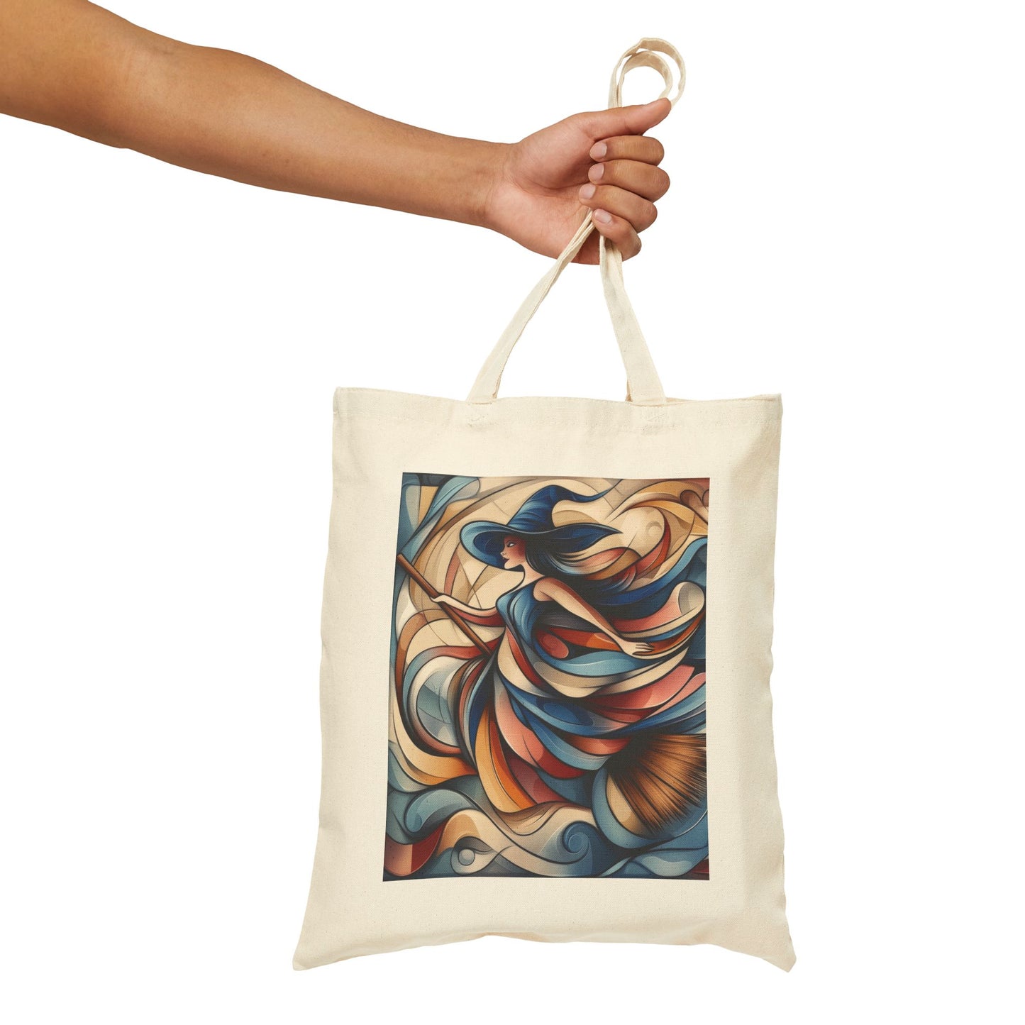 Modern Witch Wall Art, Flowing Cubist Witch Illustration, Magical Feminine Energy Print, Colorful Witchy Aesthetic Decor, Witch Art Tote Bag