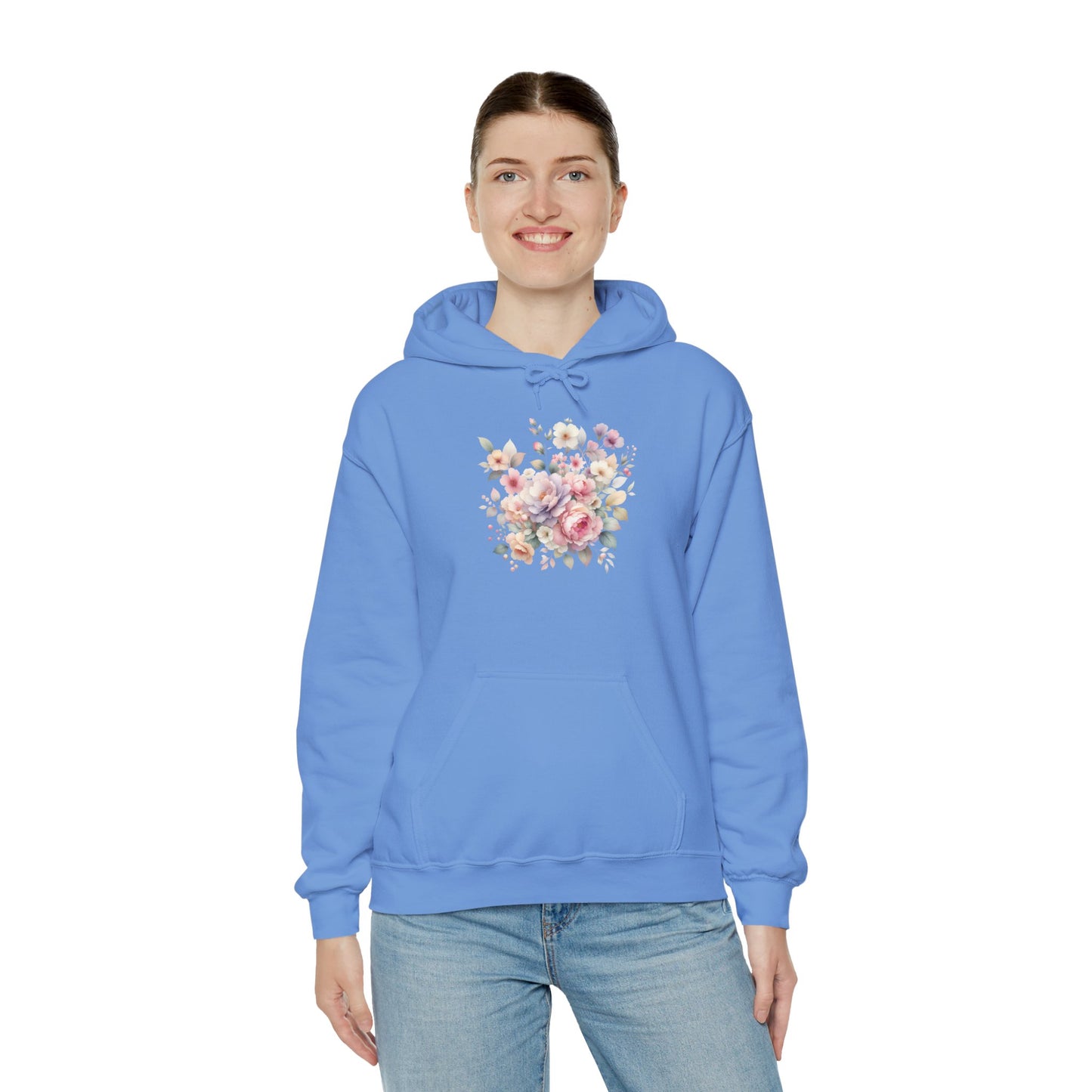 Floral Comfort Hoodie, Cozy Sweatshirt for Women, Spring Fashion, Gift for Her, Casual Everyday Wear, Soft Pastel Flower Print Sweatshirt