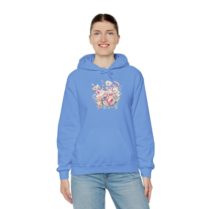 Floral Comfort Hoodie, Cozy Sweatshirt for Women, Spring Fashion, Gift for Her, Casual Everyday Wear, Soft Pastel Flower Print Sweatshirt