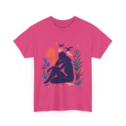 Boho Chic Unisex T-Shirt, Minimal Abstract Woman T-Shirt, Tee for Nature Lovers, Sun and Nature Print, Artistic Silhouette Tee