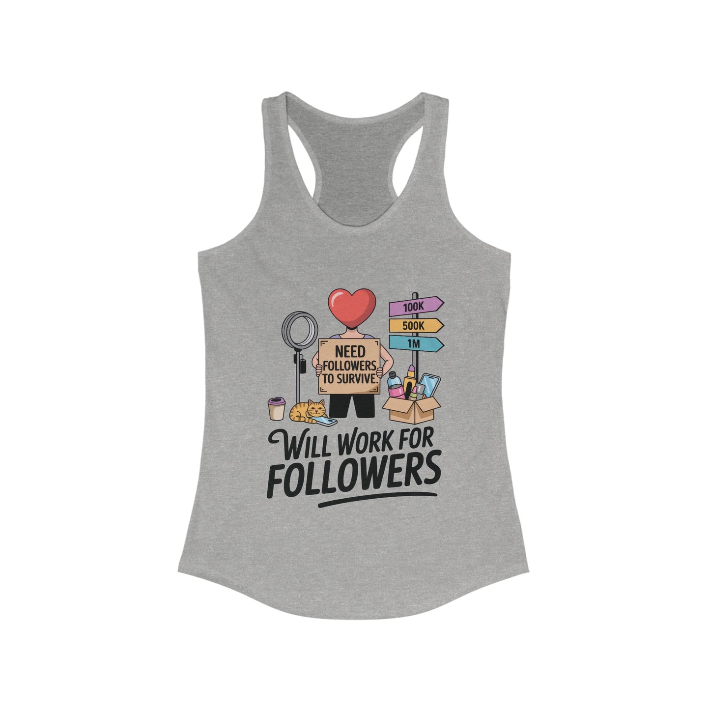 Social Media Humor Tank Top, Perfect for Influencers, Will Work for Followers, Trendy Workout Top, Cute Gift for Friends, Summer Fashion