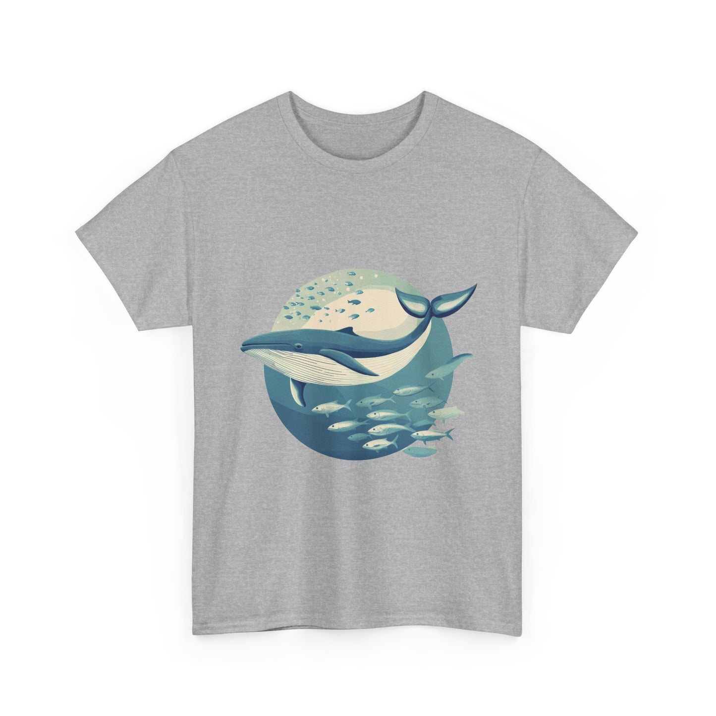 Whale and Fish Unisex Heavy Cotton Tee, Ocean Lover Shirt, Nature Tee, Sea Creature Gift, Casual Summer Top, Ocean Whale Graphic Tee