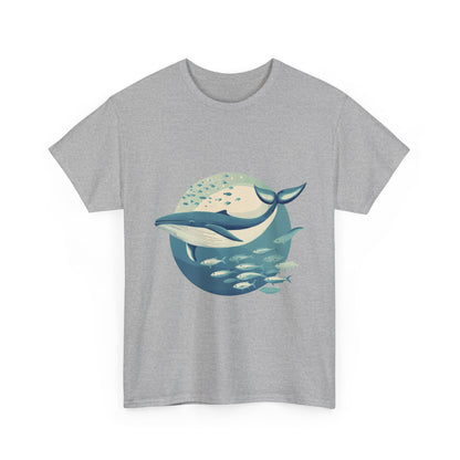 Whale and Fish Unisex Heavy Cotton Tee, Ocean Lover Shirt, Nature Tee, Sea Creature Gift, Casual Summer Top, Ocean Whale Graphic Tee