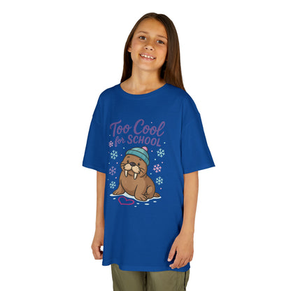Kids Heavy Cotton™ Tee, Kids Too Cool for School Walrus T-Shirt, Cute Animal Graphic Tee, Funny Winter Shirt
