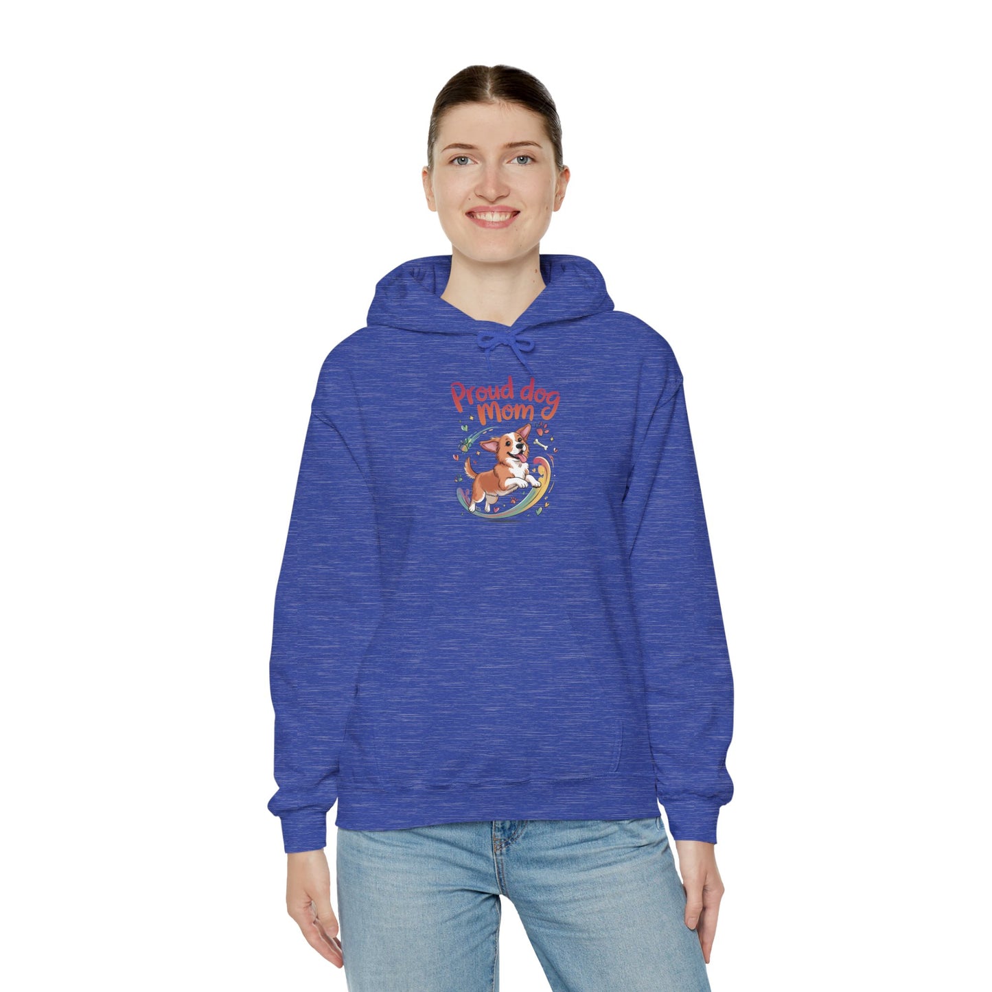 Proud Dog Mom Hoodie, Gift for Dog Owners, Dog Lover Apparel, Mother's Day Gift, Unisex Hooded Sweatshirt, Corgi Rainbow Print