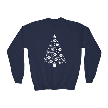 Paw Christmas Tree Girls Youth Sweatshirt, Cute Pet Lover Holiday Sweater
