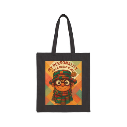 My Personality Has a Dress Code Tote Bag, Colorful Boho Character Cotton Canvas Bag, Funny Quote Gift, Quirky Fashion Illustration Shopper