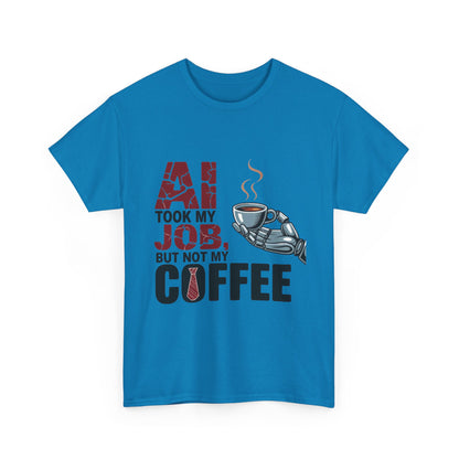 Men's AI Coffee T-Shirt, Funny Robot Humor Graphic Tee, Geek Job Joke Shirt for Him, Men's Heavy Cotton Tee, Sarcastic Work Shirt