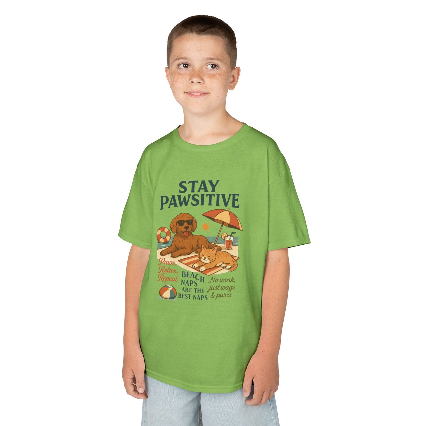 Kids Beach Vibes Tee - Stay Pawsitive, Summer Fun Shirt, Dog Lover Gift, Vacation Outfit, Beach Day Apparel