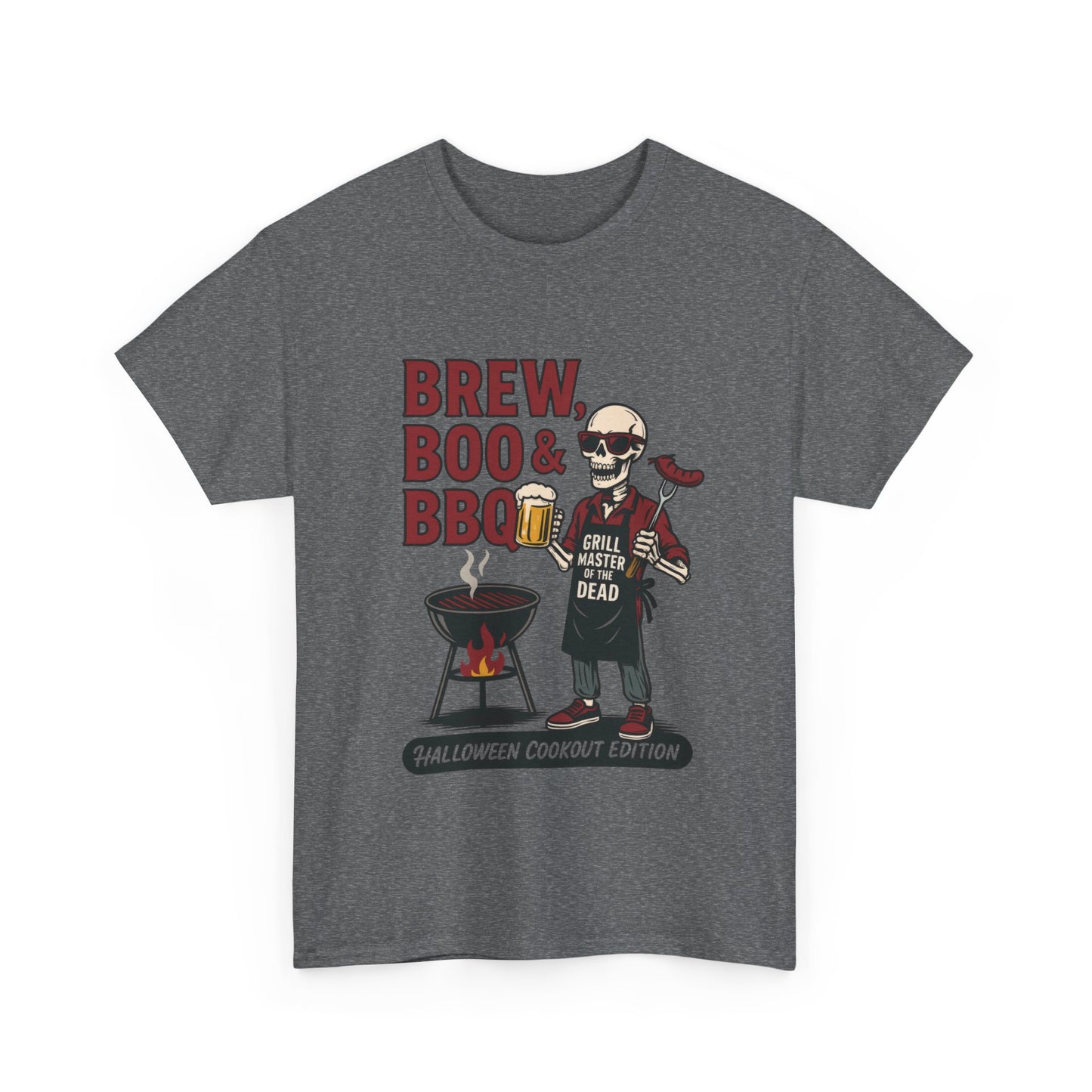 Halloween BBQ Men's T-Shirt, Brew Boo & BBQ Skeleton Grill Master Tee, Funny Dad Gift, Grill Master Tee, Grill Dad Halloween