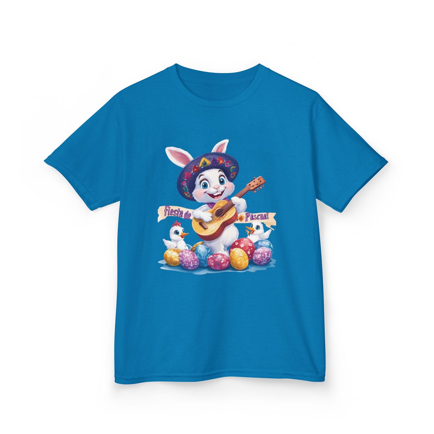 Mexican Easter Bunny Kids T-Shirt - Fiesta de Pascua Shirt with Guitar, Fun Spring Festival Tee, Colorful Holiday Gift for Children