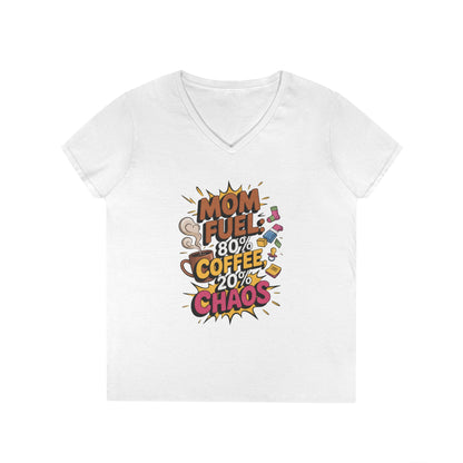 Mom Fuel V-Neck T-Shirt, Funny Gift for Moms, Coffee Lovers, Mother's Day, Everyday Humor, Tired Mom Life Tee, Coffee Loving Moms