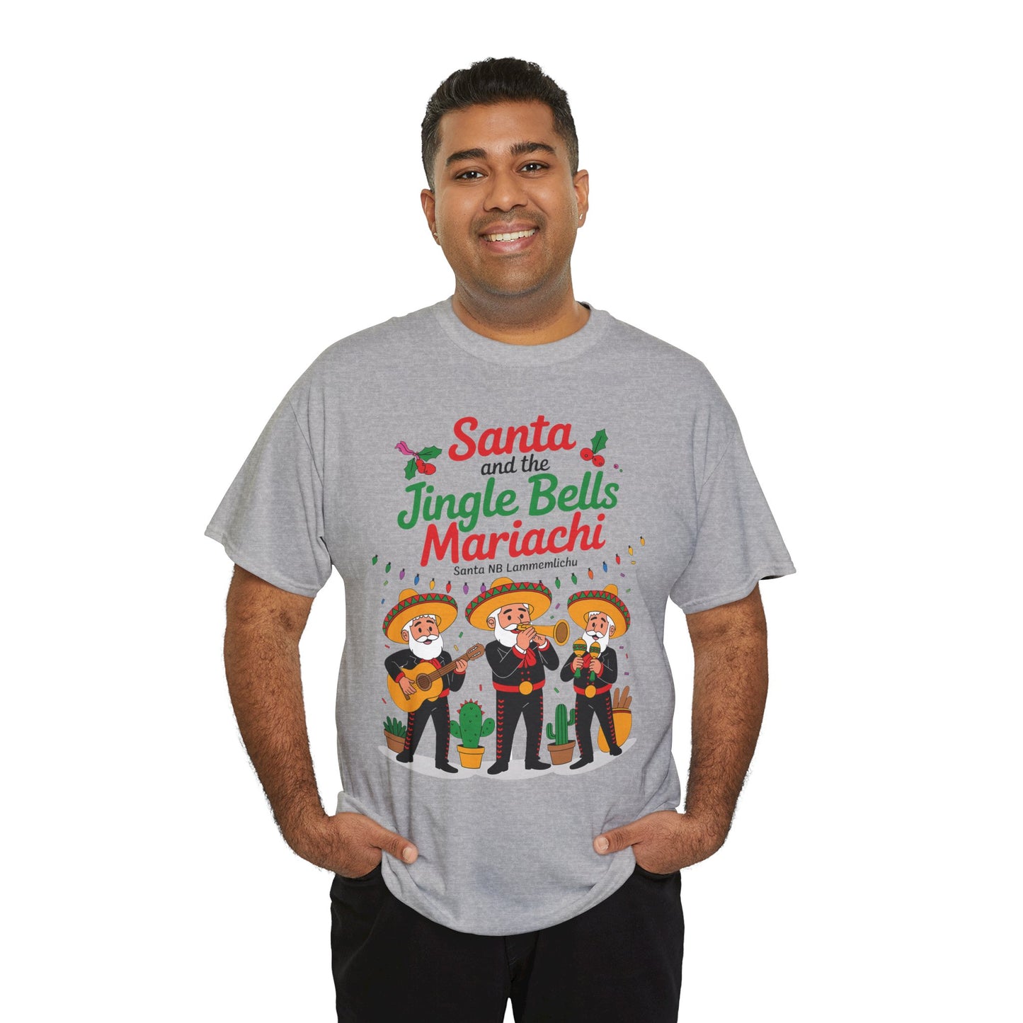Santa and the Jingle Bells Mariachi, Funny Mexican Christmas T-Shirt, Latin Fiesta Holiday Tee, Navidad Humor Shirt