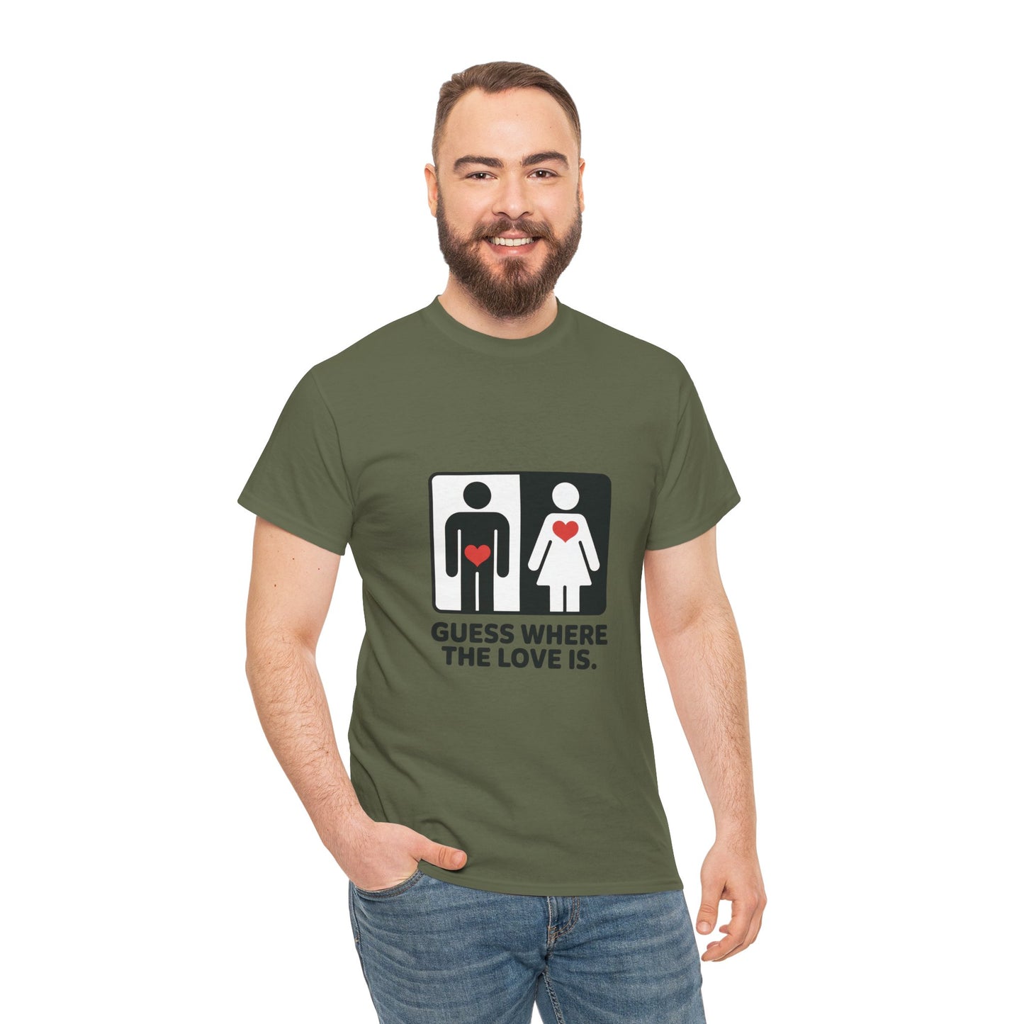 Guess Where The Love Is Tee, Funny Couples Gift, Valentines Day Apparel, Relationship Humor Shirt, Graphic Tee for Him, Bold Love Joke Shirt