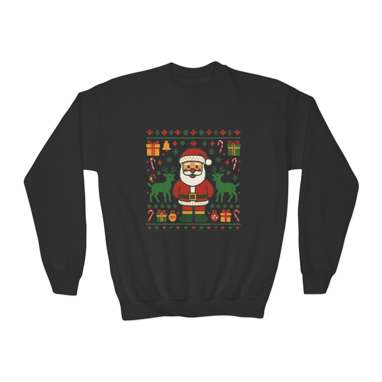 Kids Santa Christmas Shirt, Cute Knit Pattern Holiday  Sweatshirt, Youth Crewneck Sweatshirt
