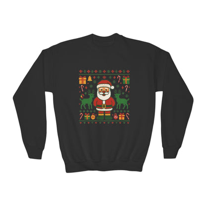 Kids Santa Christmas Shirt, Cute Knit Pattern Holiday  Sweatshirt, Youth Crewneck Sweatshirt