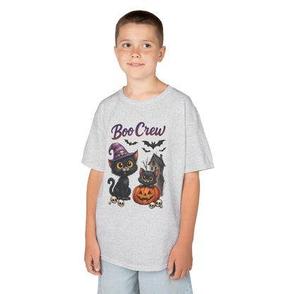 Boo Crew Kids Halloween T-Shirt, Cute Black Cats Pumpkin Design, Fun Spooky Shirt for Girls Boys