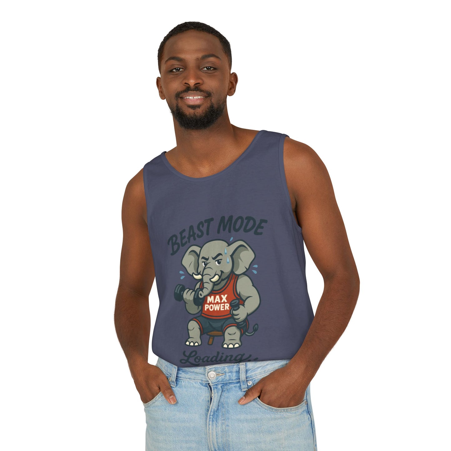 Beast Mode Elephant Gym Tank Top, Funny Workout Muscle Tank, Max Power Fitness Tank, Beast Mode Loading Mens Gym Top, Fitness Apparel