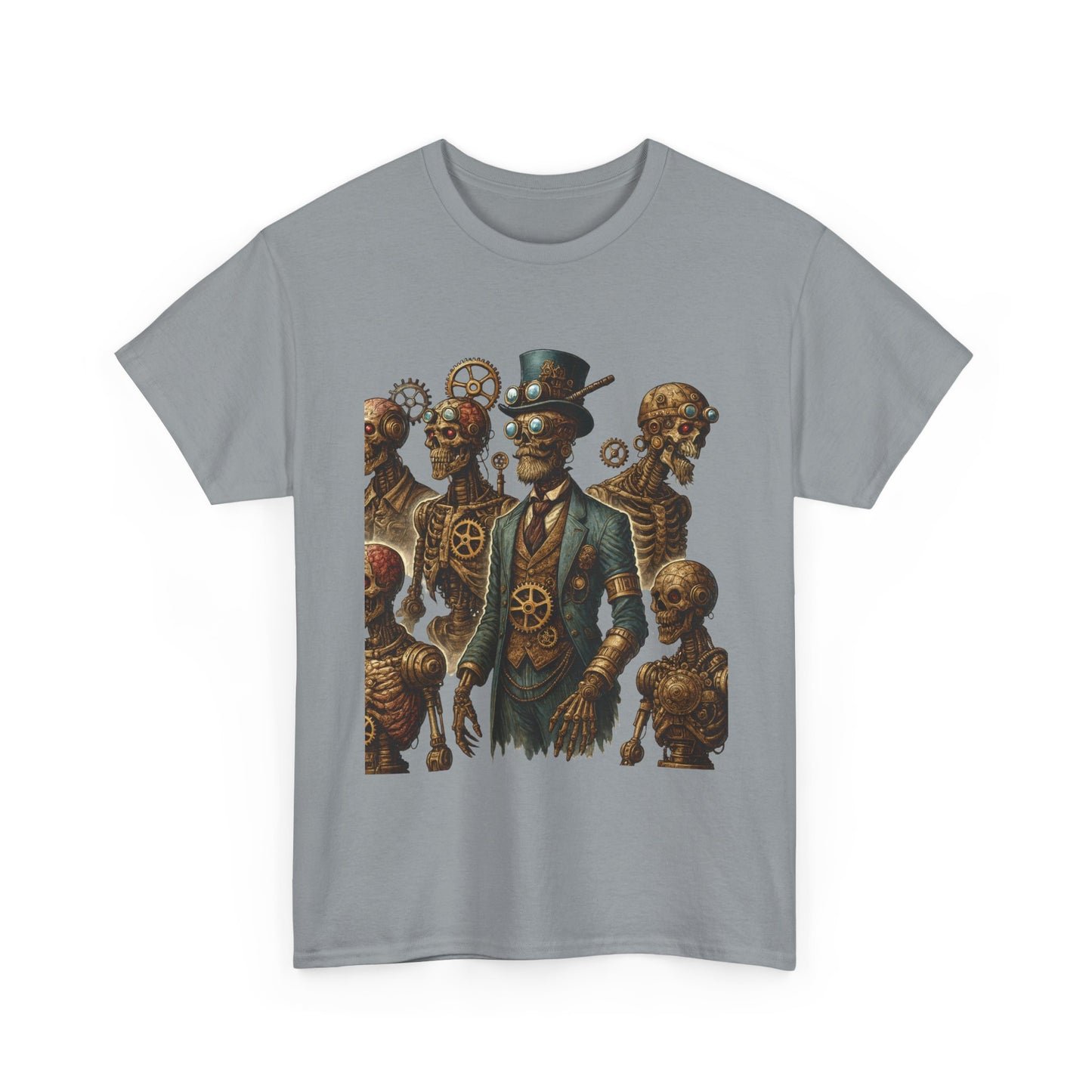 Steampunk Skeleton Gentleman T-Shirt, Vintage Mechanical Robot Skull Design, Gothic Industrial Cyberpunk Tee for Men