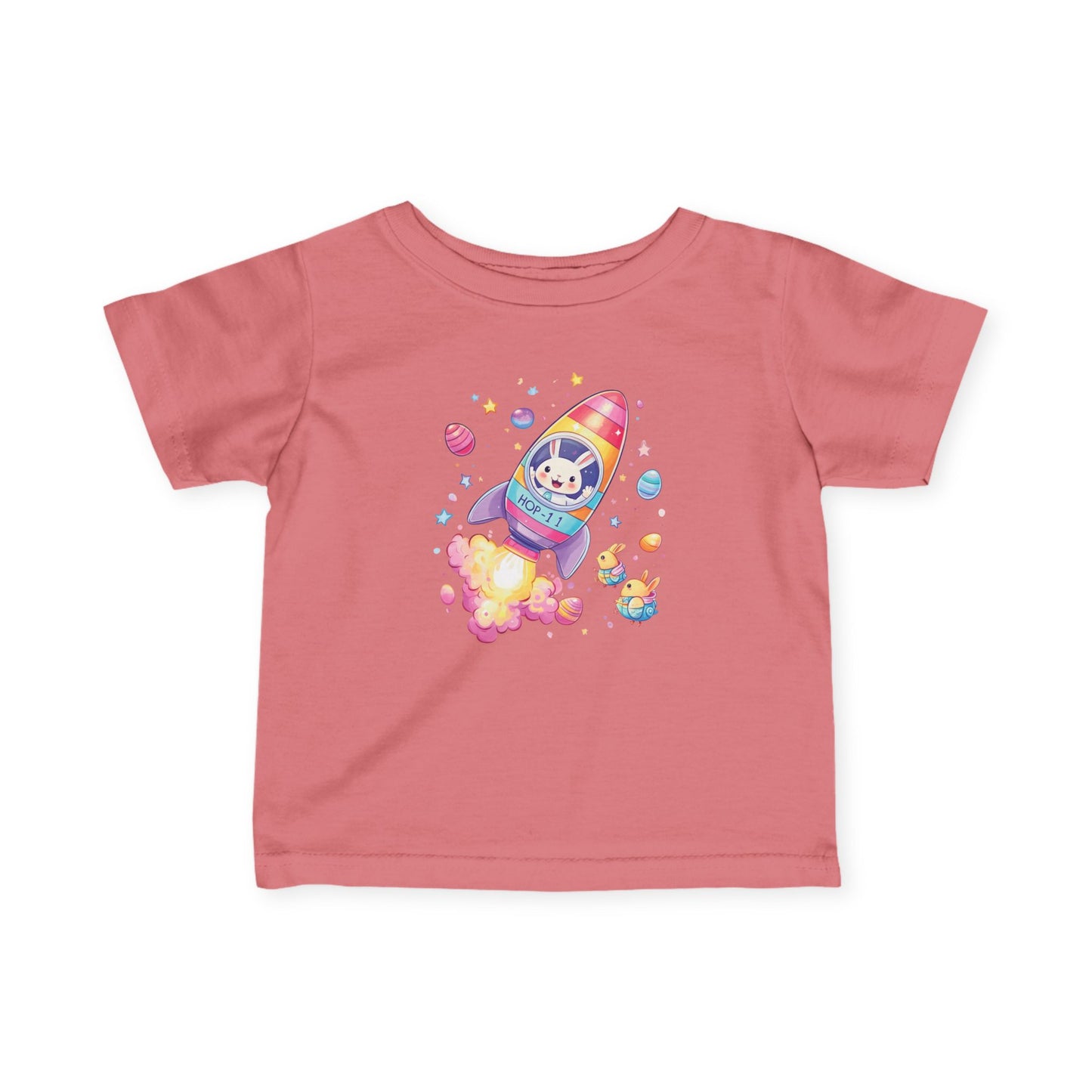 Easter Astronaut Bunny Infant Tee - Cute Rocket Bunny and Eggs Design, Fun Space Baby Shirt for 6-24 Months, Spring Holiday Outfit