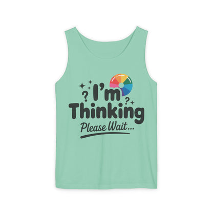 Funny - Im Thinking Please Wait - Mens Tank Top, Cute Geeky Gift for Introverts, Programmers, Designers, Fun Humor Shirt, Gift for Adults