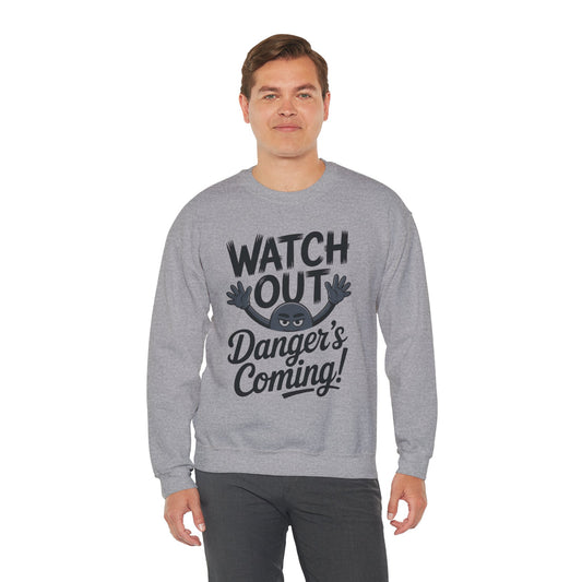 Mens Casual Crewneck Sweatshirt with Warning Message, Funny Gift for Friends, Cozy Layer for Everyone, Great for Halloween, Fall